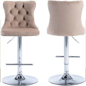 QingMoon Swivel Bar Stools Set of 2, Adjustable Barstools, Velvet Tufted Counter Height Chairs with Nailhead Trim for Kitchen Island, Home Pub - 1 of 4