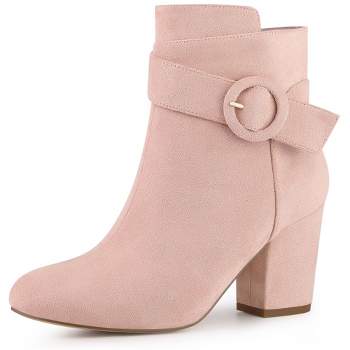 Perphy Women's Round Toe Side Zip Buckle Chunky Heel Ankle Boots