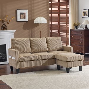 Karl Home |68.5 in. W Square Arm Corduroy L-shaped 3-Seat Sofa in Black with Storage Ottoman - 1 of 1