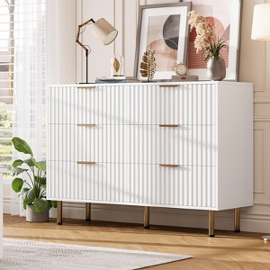 5/6 Drawer Fluted Dresser for Bedroom, Modern Chest of Drawers with Deep Storage and Wide Top, Wooden Organizer for Living Room, Hallway - 1 of 4