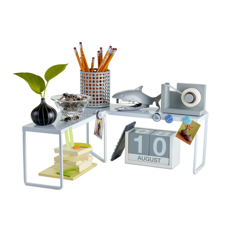 Design Ideas Franklin Corner Riser – Desktop or Kitchen Cabinet Shelf – White, 14.8” x 14.8” x 5.9”, 2 of 4