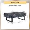 Modern Coffee Table Glasss Cocktail Table Center Table Side Table Accent Table with Marble-Patterned Top, White/Black-ModernLuxe - 4 of 4