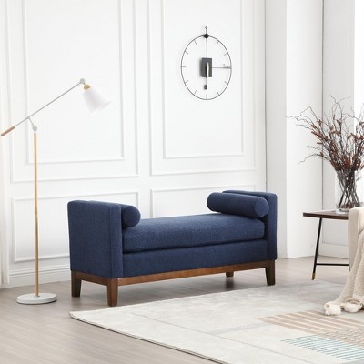 Upholstered Bench, Ottoman Bench with Wood Legs & Bolster Pillows For End Of Bed, Bedroom, Living Room, Entryway