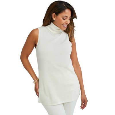 Jessica London Cotton Cashmere Sleeveless Turtleneck Shell