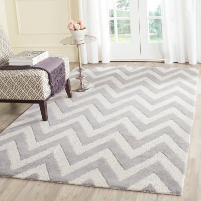 Silver and Ivory Hand-Tufted Wool Geometric Area Rug