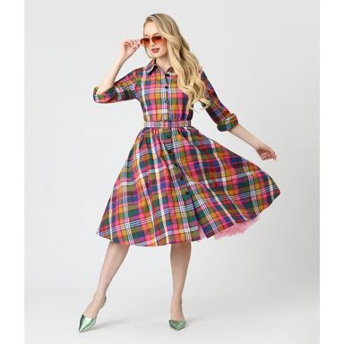 white christmas dresses 1950s Rainbow Cotton 2 Piece Dress Set by “Original Rellciano New York –  butchwaxvintage main image 1