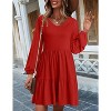 Zeagoo Womens Casual A Line Dress V Neck Tiered Long Sleeve Fit Swing Dress with Pockets Loose Ruffled Dresses - 2 of 4