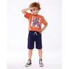 Deux par Deux Boy Organic Cotton Graphic Tee Orange and Navy Dino - 2 of 4