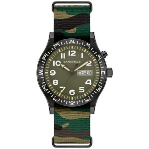 Caravelle by Bulova Men's Quartz with Light Up Vintage Watch, Camouflage Nylon Strap, Green Dial, Day / Date, 3 Hand - 1 of 4