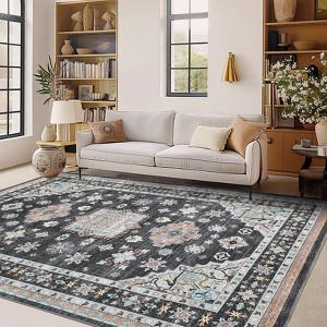Coucheta boho Vintage Rug - Washable, Non-Slip Low-Pile Floral Accent Carpet for Home & Office - 1 of 4