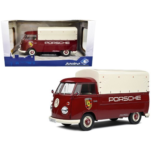 1950 Volkswagen T1 Pickup Truck with Camper Shell Dark Red Porsche  Service 1/18 Diecast Model Car by Solido