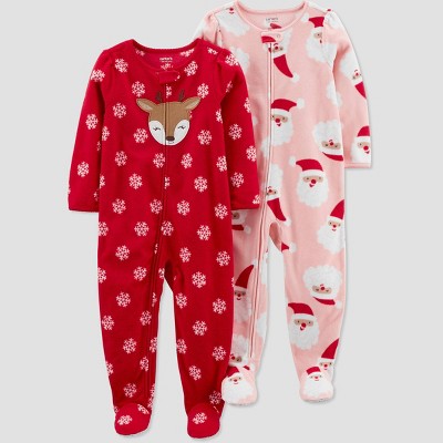 Carter's Just One You® Toddler Snowflake Reindeer/Santa Fleece Footed  Pajama - Red 3T