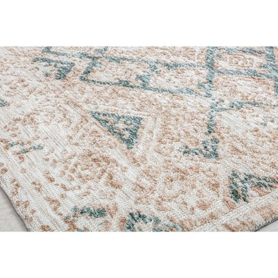 Handmade White and Beige Geometric Synthetic Area Rug