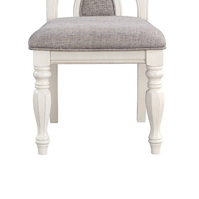 Florian Gray Fabric and Antique White Finish Slat Back Side Chair