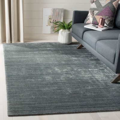 Gray Handmade Rectangular Viscose Area Rug, 8' x 10'