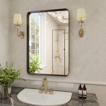 HOMLUX Black Deep Frame Bathroom Mirror, Rounded Corners