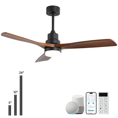 Smart Wood Ceiling Fan With Integrated LED Light 52" Modern Ceiling Fan With Remote and Alexa/App Control for Farmhouse Bedroom Outdoor Patio Porch