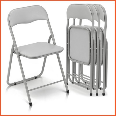 Homhougo Folding Chairs 2 Pack with Cushion, Outdoor & Indoor Event Portable Metal Folding Chairs,Grey - Set of 4 Gray
