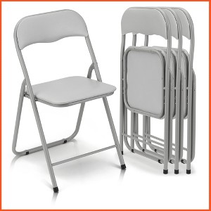 Homhougo Folding Chairs 2 Pack with Cushion, Outdoor & Indoor Event Portable Metal Folding Chairs,Grey - Set of 4 Gray - 1 of 4