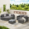 Outdoor 8-Piece Sectional Sofa Set, Free Combination Wicker Conversation Set with Glass Coffee Table, Sofa with Foam Cushions-Coolbibila - 2 of 4