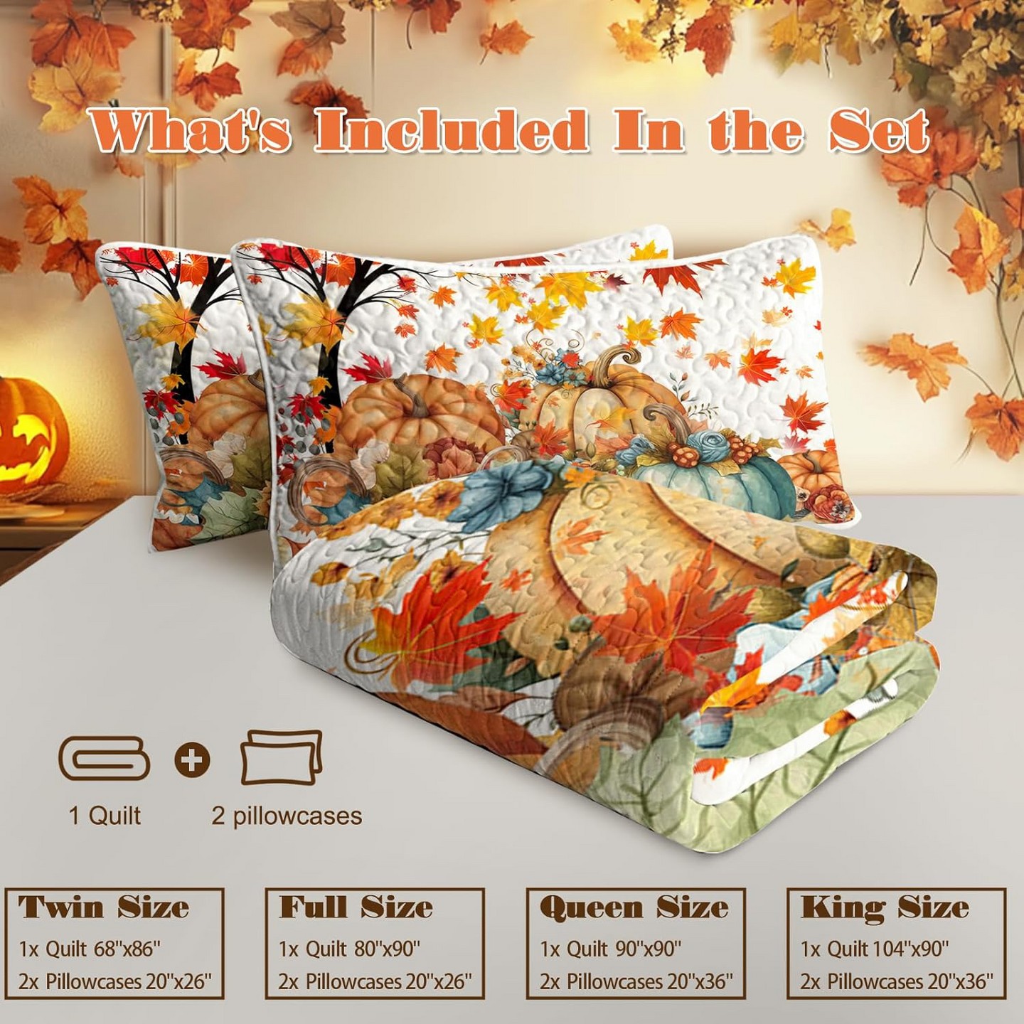 Постельное бельё Aeelleea Soft Lightweight Colorful Pumpkin Printed Bedding Set Queen Size with 2 Pillowcases for All Season — фото 5