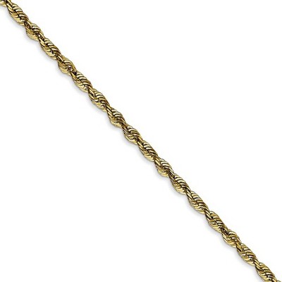 Black Bow Jewelry 2.5mm, 10k Yellow Gold Lightweight D/C Rope Chain Necklace