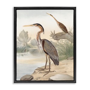 Stupell Industries Wild Heron Birds Perched Scenic Grassy Creek Floating Frame Canvas Art, Black, 17" x 21" - 1 of 4