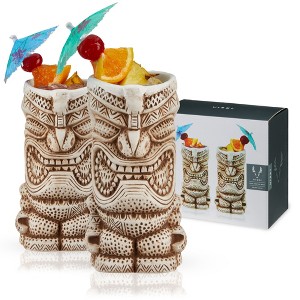 Viski High Tide Tiki Mugs - Hand Painted Ceramic Tiki Glasses for Cocktails - Tiki Barware 14.5oz Highballs Set of 2 - 1 of 4