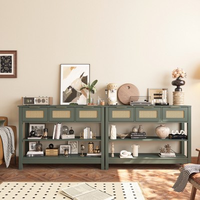 43.3 in. Rectangle Wood Console Table with 3 Top Drawers and 2 Open Shelves