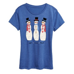 Women's - Instant Message - Joyful Merry Blessed Christmas Snowmen Short Sleeve Graphic T-Shirt - 1 of 4