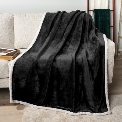 Black Sherpa Fleece Reversible Throw Blanket - 50" x 60"