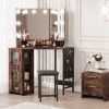 Corner Makeup Vanity Desk with Mirror, Stool & Storage, LED Light Dressing Table for Bedroom or Small Spaces, Compact Vanity Set in Black - 2 of 4