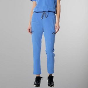Members Only Women’s Scrub Jogger Cargo Pant with Open Bottom Leg (Printed Waist Pocket Bags) - 1 of 4