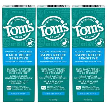 Tom's of Maine Rapid Relief Sensitive Fluoride-Free Toothpaste - Fresh Mint 4oz/3pk