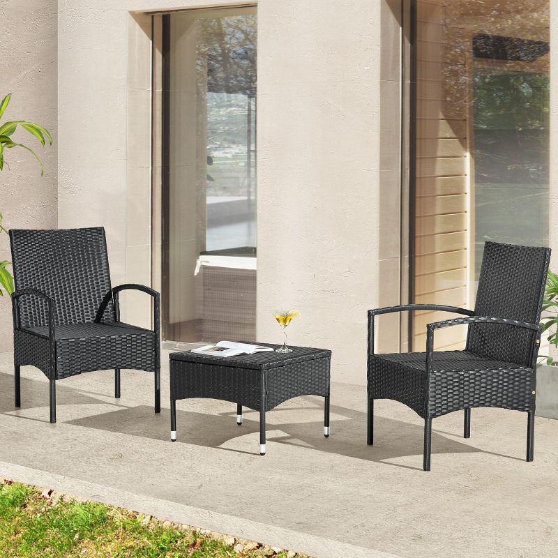 Outdoor Patio Furniture Set – 3-Piece Rattan Seating Combo with 2 Chairs and Table for Deck, Balcony, or Front Porch Furniture by Lavish Home (Gray), 5 of 8