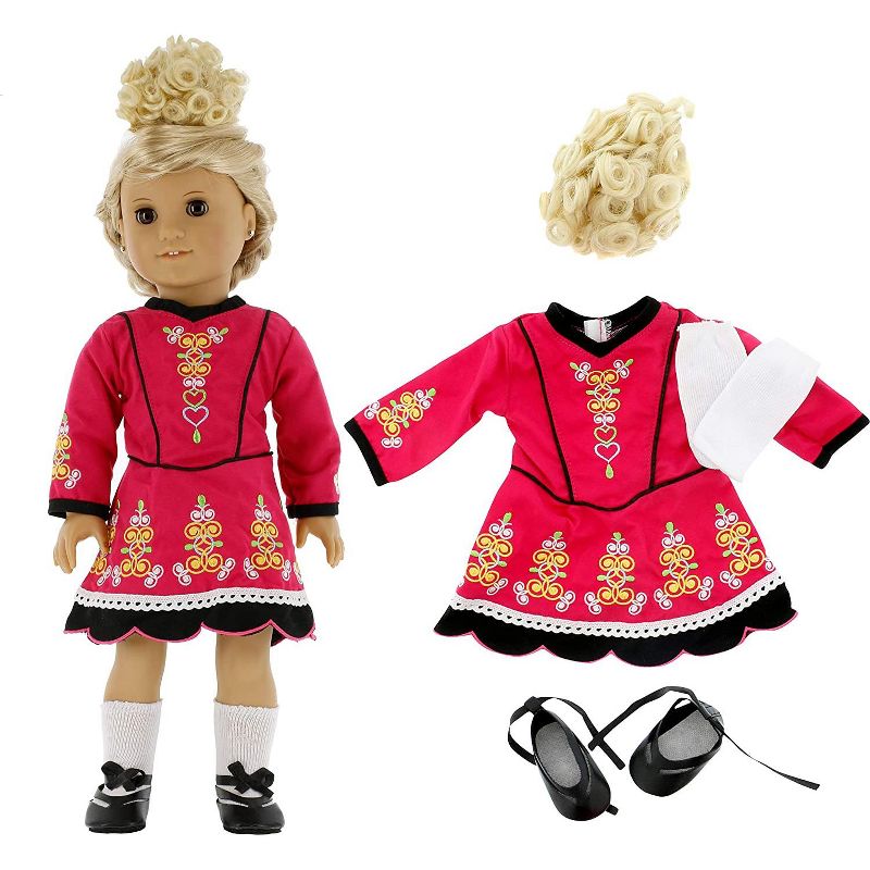 Dress Along Dolly Irish Step Dancing Outfit for American Girl Doll, Blonde Wig, 1 of 4