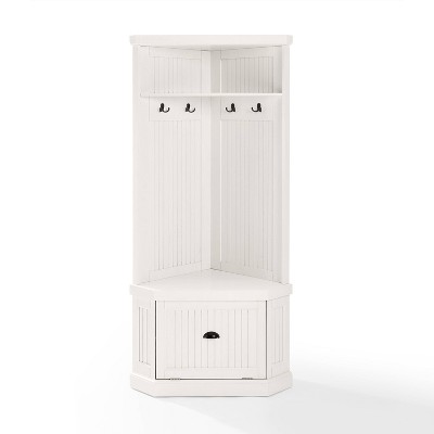 Distressed White Birch Corner Hall Tree with Storage