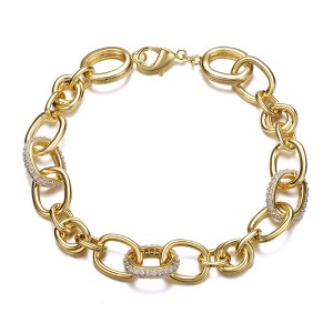14K Yellow Gold-Plated Tubular Cable Link Bracelet with Cubic Zirconia, featuring a sophisticated love knot design for a touch of elegant sparkle. - 1 of 3