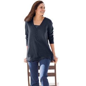 Woman Within Layered-Look Lace Trim Tee - 1 of 4