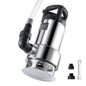 VEVOR 1HP Sump Pump, 4020GPH, 30FT Lift Stainless Steel Submersible Sludge Pump with 26FT Power Cord Automatic ON/OFF Float Switch, Silver - 1 of 4