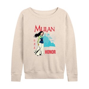 Women's - Disney Princess - Mulan Live By Honor Lightweight French Terry Wide Neck Long Sleeve Shirt - 1 of 4