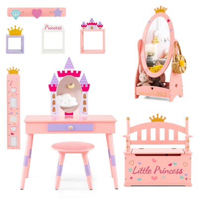Infans 3-Piece Kids Room Furniture Set Vanity Table Dressing Mirror Storage Bench Seat