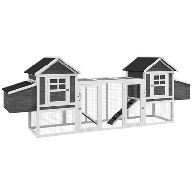 PawHut 124" Dual Chicken Coop, Wooden Large Chicken House, or Rabbit Hutch, Hen Poultry Cage Backyard with Outdoor Ramps and Nesting Boxes