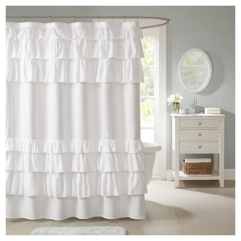 Abby Ruffle Shower Curtain Solid White, 1 of 5