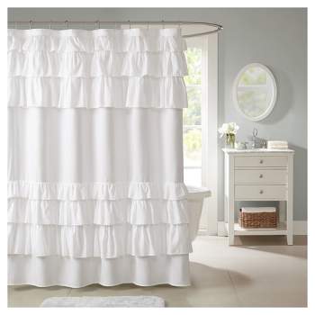 Abby Ruffle Shower Curtain Solid White