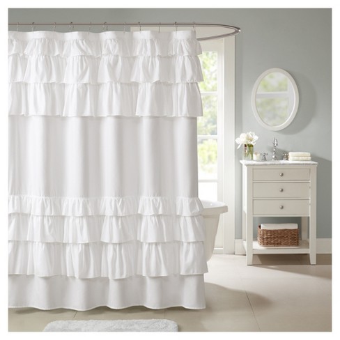 Abby Ruffle Shower Curtain Solid White, Solid Color Shower Curtains