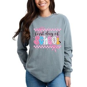 Simply Sage Market First Day Of School Checker Border Garment Dyed Long Sleeve - 1 of 4