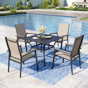 Captiva Designs 5pc Patio Steel Dining Table & Textilene Chairs with Wood-like Armrests - 1 of 4
