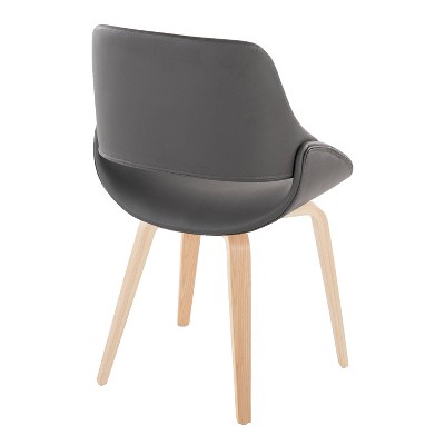 Set of 2 Grey Faux Leather and Natural Wood Side Chairs