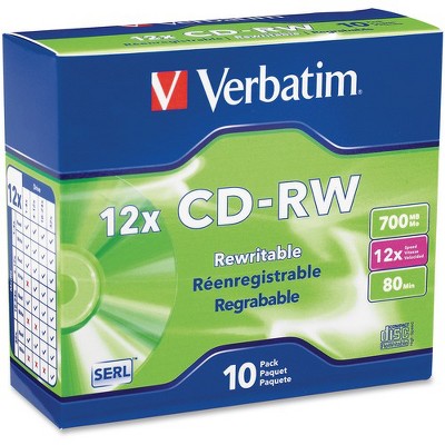 Verbatim CD-RW 700MB 4X-12X High Speed with Branded Surface - 10pk Slim Case